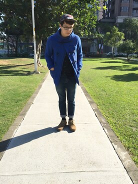 「DEMARCOLAB（デマルコラブ）のアイテム（キャップ）」を使った、Softman Chenさん（メンズ・180cm）の冬コーディネート