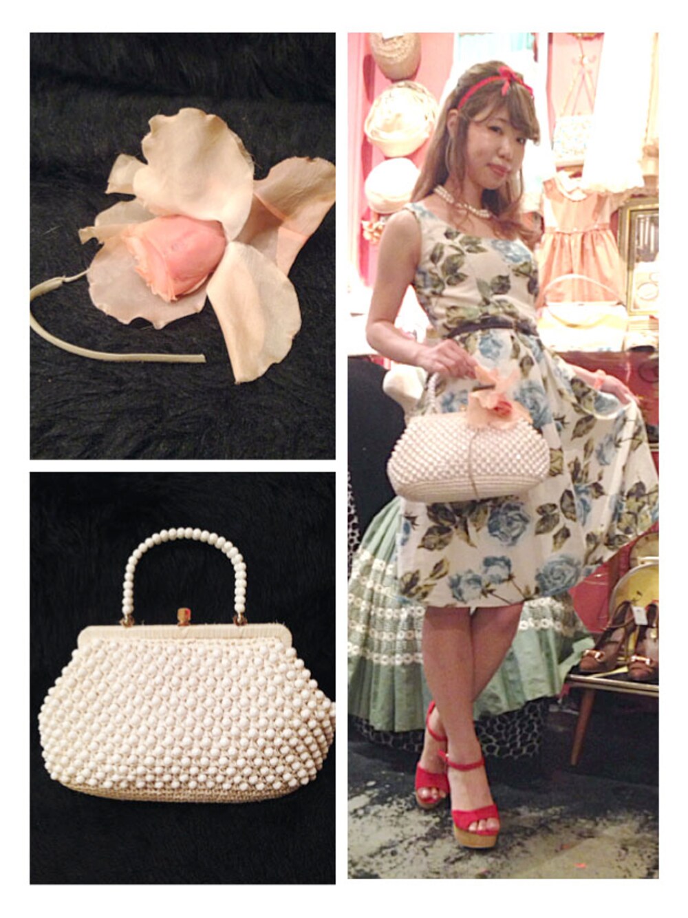 「VINTAGE ビーズハンドバッグ（ハンドバッグ、ホワイト系）」を使った、G2?さん（レディース・151cm）の夏コーディネートの1枚目の写真