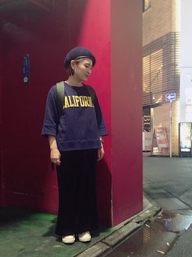「ベロアスカート」｜「アイテム（ハンチング/ベレー帽）」を使った、muuさん（レディース・150cm）の秋コーディネート