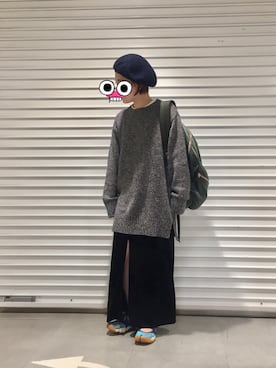 「ベロアスカート」｜「アイテム（ハンチング/ベレー帽）」を使った、muuさん（レディース・150cm）の秋コーディネート