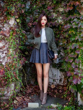 「chuu（チュー）のアイテム（その他アウター）」を使った、츄さん（レディース・164cm）の秋コーディネート