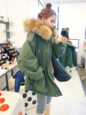 「Chuu」｜「アイテム（ダウンジャケット/コート）」を使った、츄さん（レディース・164cm）の冬コーディネート