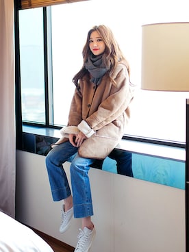 「blue」｜「アイテム（ダウンジャケット/コート）」を使った、츄さん（レディース・164cm）の冬コーディネート