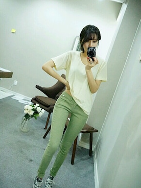 「chuu（チュー）のアイテム（トップス）」を使った、츄さん（レディース・164cm）の春コーディネート