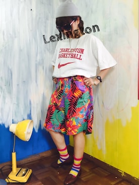「くつした」｜「アイテム（ニットキャップ/ビーニー）」を使った、Lexingtonさん（レディース・153cm）の夏コーディネート