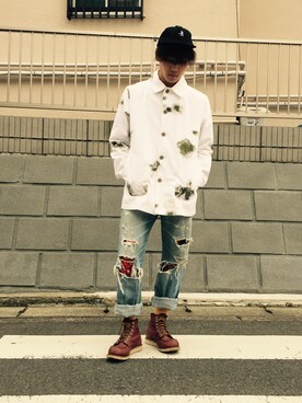 「EFFECTEN（エフェクテン）のアイテム（ミリタリージャケット）」を使った、らすとおさむらいさん（メンズ・170cm）の春コーディネート
