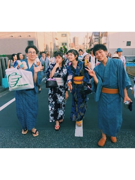 「AUTTAA」｜「アイテム（浴衣）」を使った、らすとおさむらいさん（メンズ・170cm）の夏コーディネート