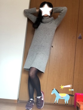 「UNIQLO（ユニクロ）のアイテム（ワンピース、グレー系）」を使った、めいさん（レディース・153cm）の冬コーディネート