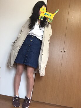 「mystic（ミスティック）のアイテム（デニムスカート、ブルー系）」を使った、めいさん（レディース・153cm）の冬コーディネート
