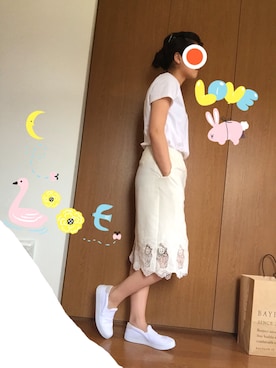 「COCO DEAL（ココディール）のアイテム（その他パンツ、ホワイト系）」を使った、めいさん（レディース・153cm）の夏コーディネート
