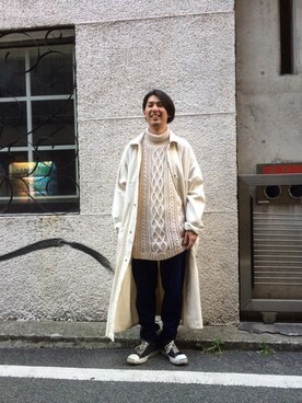 「JACK PURCELL（ジャックパーセル）のアイテム（スニーカー、ブラック系）」を使った、正盛さん（メンズ・172cm）の冬コーディネート