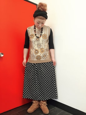 「水玉」｜「アイテム（ベスト）」を使った、RYOKOさん（レディース・151cm）の夏コーディネート