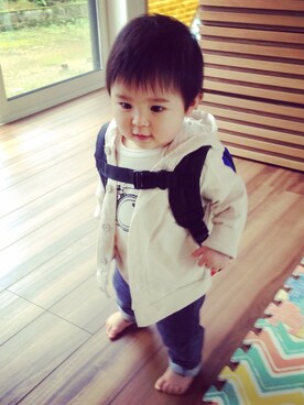 「F.O.KIDS（エフオーキッズ）のアイテム（バッグ）」を使った、ぼっちさん（キッズ・80cm）の春コーディネート