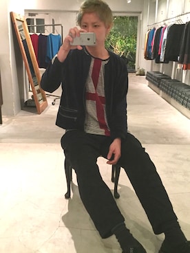 「SHAREEF（シャリーフ）のアイテム（ノーカラージャケット）」を使った、タカハタ ヒロキさん（メンズ・183cm）の冬コーディネート