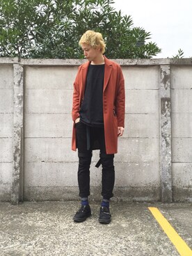 「シャリーフ(SHAREEF)」｜「アイテム（チェスターコート）」を使った、タカハタ ヒロキさん（メンズ・183cm）の春コーディネート