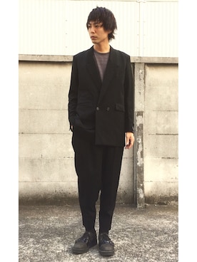 「SHAREEF（シャリーフ）のアイテム（スラックス）」を使った、タカハタ ヒロキさん（メンズ・183cm）の夏コーディネート