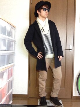 「家」｜「アイテム（チェスターコート）」を使った、RIOSANさん（メンズ・165cm）の冬コーディネート