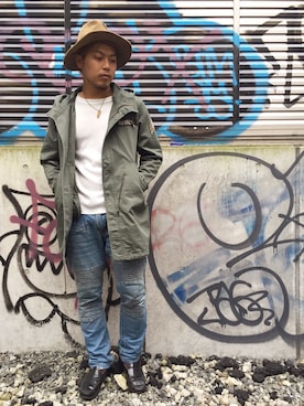 「ワッフル」｜「アイテム（モッズコート）」を使った、RYOさん（メンズ・170cm）の秋コーディネート