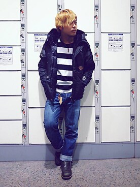「金髪」｜「アイテム（ブルゾン）」を使った、RYOさん（メンズ・170cm）の秋コーディネート