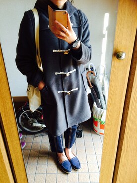 「学校」｜「アイテム（ダッフルコート）」を使った、run*さん（レディース・164cm）の冬コーディネート