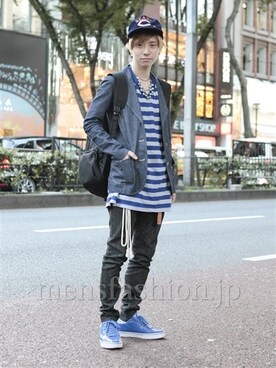 「banal chic bizarre（バナルシックビザール）のアイテム（デニムパンツ、ブラック系）」を使った、ryouchidaさん（メンズ・167cm）の冬コーディネート