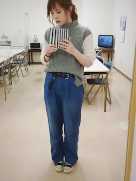 「アイテム（シュシュ、ホワイト系）」を使った、るーさん（レディース・160cm）の冬コーディネート