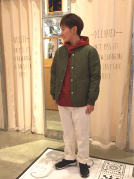 「coen（コーエン）のOUTLAST(R)ミリタリーブルゾン（ブルゾン、グリーン系）」を使った、MAEDAさん（メンズ・162cm）の秋コーディネート