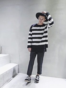 「repos（ルポ）のアイテム（帽子）」を使った、Repos.羊騎龍さん（メンズ・179cm）の秋コーディネート