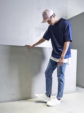 「repos（ルポ）のアイテム（帽子）」を使った、Repos.羊騎龍さん（メンズ・179cm）の春コーディネート