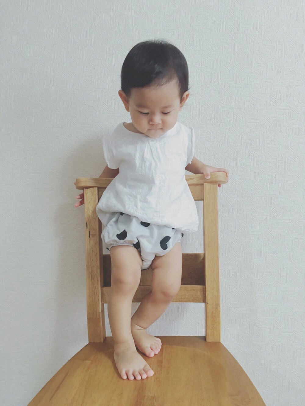 「夏コーデ、kids、baby、zarababy、1歳、女の子、ブルマ、かぼちゃパンツ」｜「ZARAのアイテム（Tシャツ/カットソー、ホワイト系）」を使った、somamaさん（キッズ・110cm）の夏コーディネートの1枚目の写真