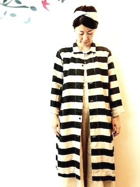 「アイテム（シャツワンピース、ブラック系）」を使った、スプーンさん（レディース・158cm）の夏コーディネート