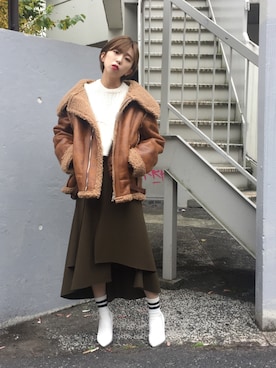 「アイテム（ニット/セーター）」を使った、OHARUさん（レディース・158cm）の冬コーディネート