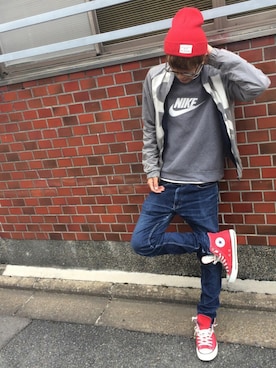 「Calvin Klein（カルバン・クライン）のアイテム（ナイロンジャケット）」を使った、吉永祐也さん（メンズ・174cm）の秋コーディネート
