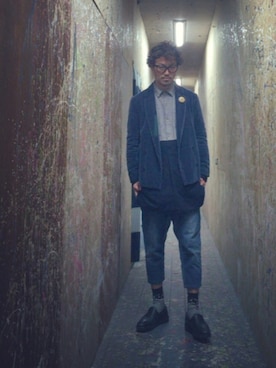 「masterkey（マスターキー）のアイテム（テーラードジャケット）」を使った、イシバシトモヒロさん（メンズ・173cm）の冬コーディネート