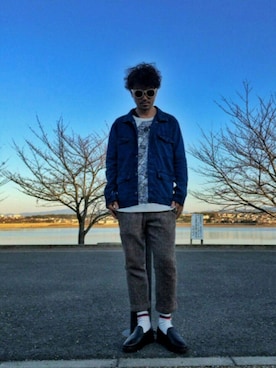 「masterkey（マスターキー）のアイテム（ミリタリージャケット）」を使った、イシバシトモヒロさん（メンズ・173cm）の冬コーディネート