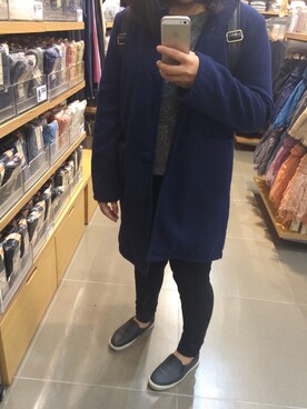 「MUJI」｜「アイテム（モカシン/デッキシューズ）」を使った、Sora Dongさん（レディース・155cm）の冬コーディネート