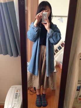「RETRO GIRL（レトロガール）のアイテム（One piece dress、ブルー系）」を使った、ミーさん（レディース・146cm）の春コーディネート