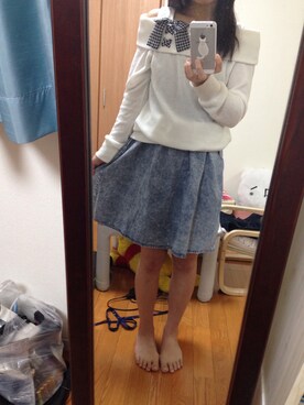「Honeys（ハニーズ）のアイテム（Knitwear、ホワイト系）」を使った、ミーさん（レディース・146cm）の春コーディネート