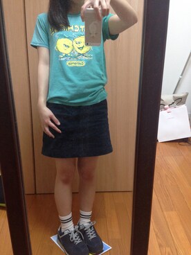 「UNIQLO（ユニクロ）のアイテム（Skirt、ブルー系）」を使った、ミーさん（レディース・146cm）の春コーディネート