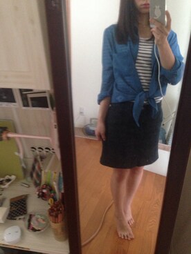 「UNIQLO（ユニクロ）のアイテム（Skirt、ブルー系）」を使った、ミーさん（レディース・146cm）の夏コーディネート