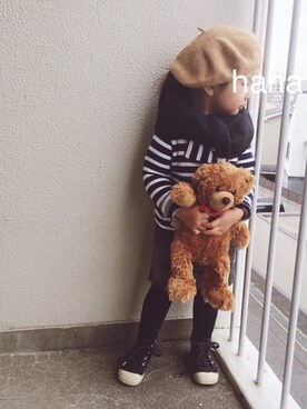 「ワントーンコーデ」｜「アイテム（ライダースジャケット）」を使った、yuccoさん（キッズ・90cm）の冬コーディネート