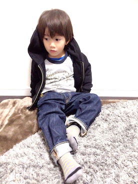 「STUSSY（ステューシー）のアイテム（ジャケット/アウター）」を使った、gule♡さん（キッズ・100cm）の冬コーディネート