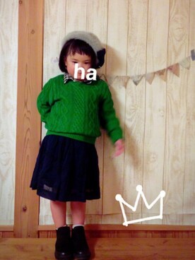 「Right-on（ライトオン）のアイテム（ハンチング/ベレー帽）」を使った、hanaharuuさん（キッズ・80cm）の秋コーディネート