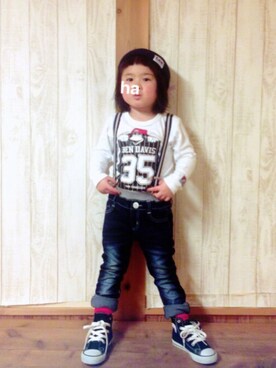 「BEN DAVIS（ベンデイビス）のアイテム（Tシャツ/カットソー）」を使った、hanaharuuさん（キッズ・100cm）の冬コーディネート