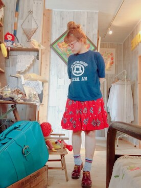 「古着のアイテム（スウェット、ブルー系）」を使った、おやつ。さん（レディース・152cm）の夏コーディネート
