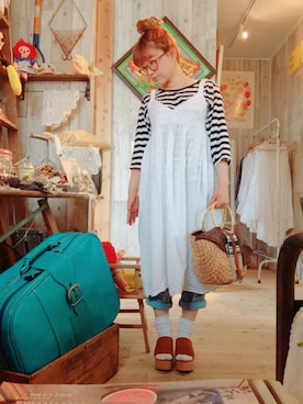 「USEDのアイテム（ワンピース、ホワイト系）」を使った、おやつ。さん（レディース・152cm）の夏コーディネート