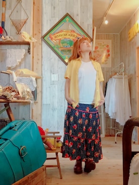 「USEDのアイテム（シャツ/ブラウス、イエロー系）」を使った、おやつ。さん（レディース・152cm）の夏コーディネート
