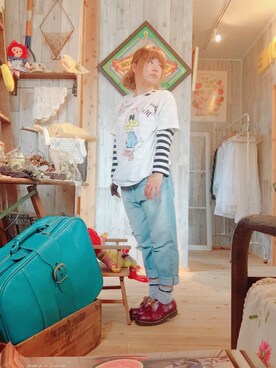 「RNA（アールエヌエー）のアイテム（Tシャツ/カットソー、ホワイト系）」を使った、おやつ。さん（レディース・152cm）の夏コーディネート