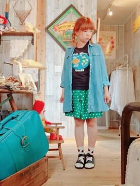 「no brand（ノーブランド）のアイテム（Tシャツ/カットソー、ブルー系）」を使った、おやつ。さん（レディース・152cm）の夏コーディネート
