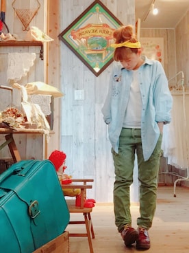 「USEDのアイテム（シャツ/ブラウス、ブルー系）」を使った、おやつ。さん（レディース・152cm）の夏コーディネート